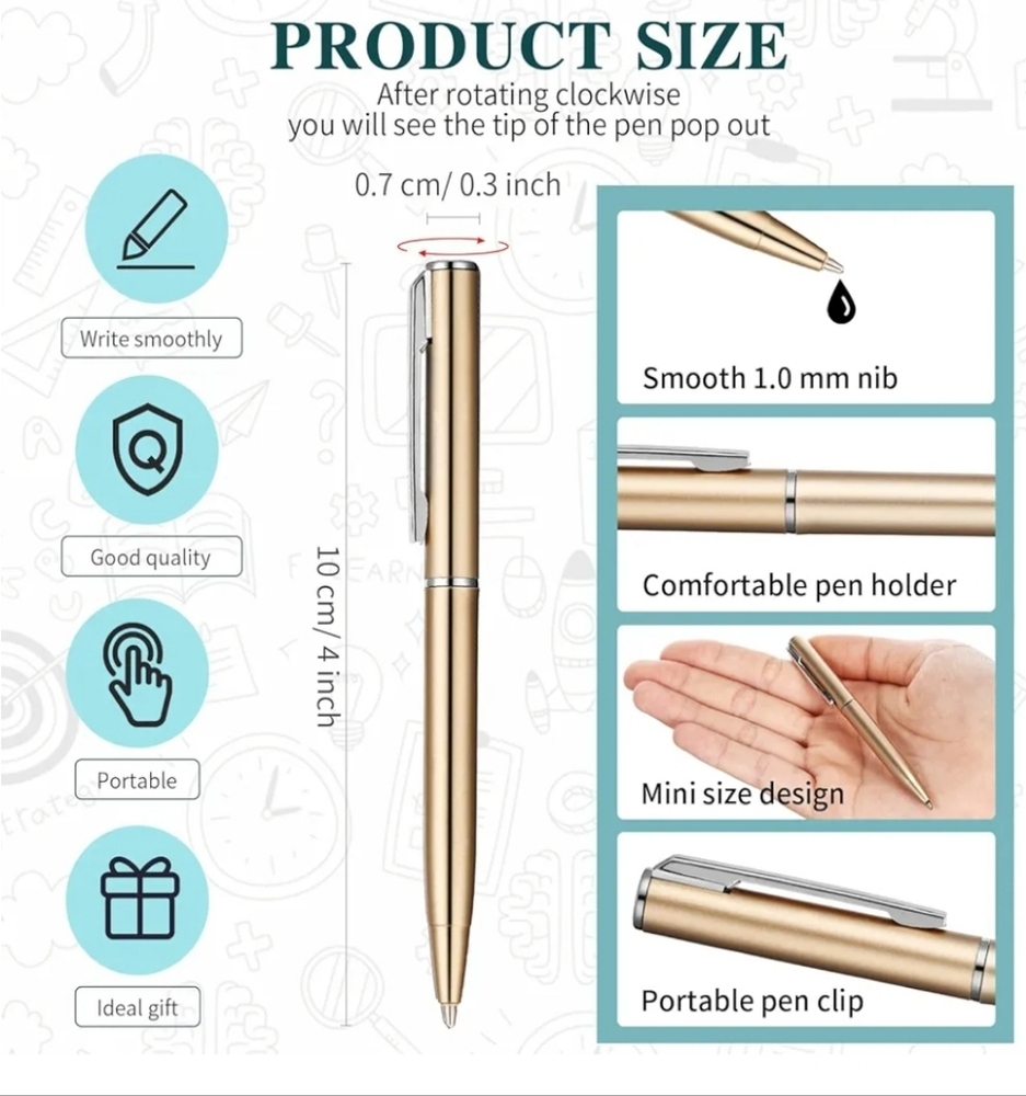 Mini Gold Ballpoint Pens Set, 30 Pcs - Picture 2 of 3